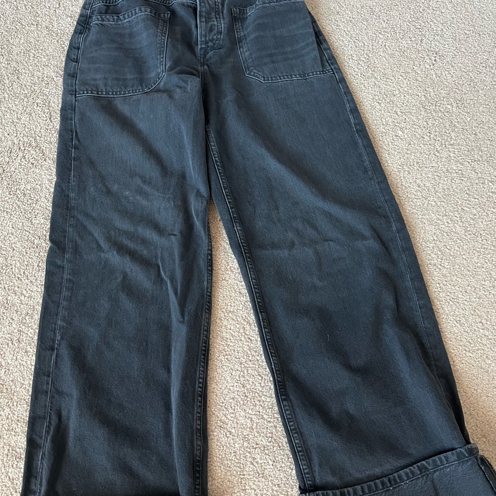 Free People - Palmer cuff Jean - Women's Black Wide-Leg Jeans